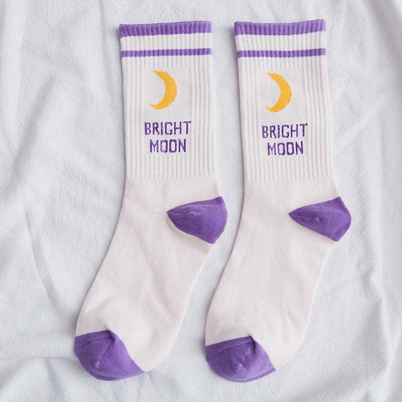Letter Moon Print Trendy Women's Socks