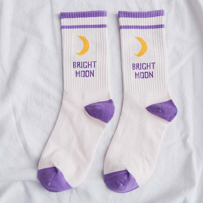 Letter Moon Print Trendy Women's Socks