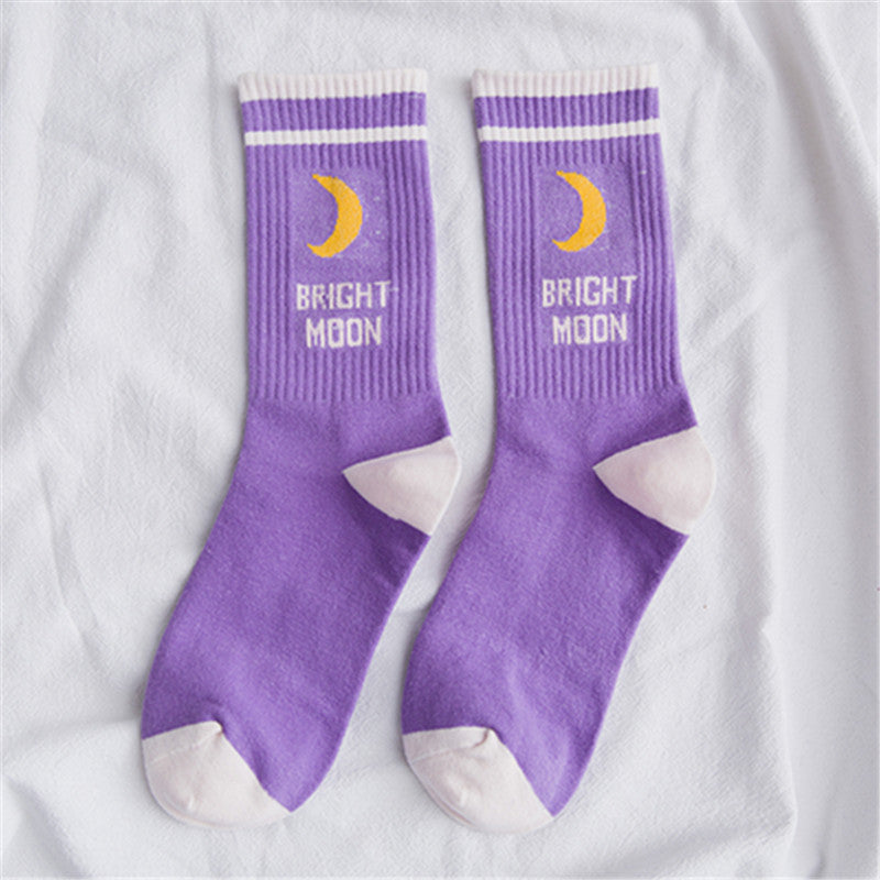 Letter Moon Print Trendy Women's Socks