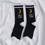 Letter Moon Print Trendy Women's Socks