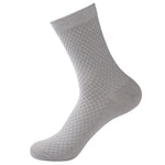 Bamboo fiber cotton socks mid tube men's socks double needle dark flower square grid socks
