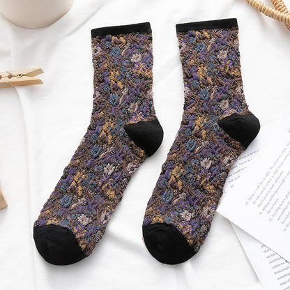 Socks Women's Tube Retro Small Floral Honeysuckle Fashion Cotton Socks