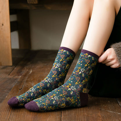 Socks Women's Tube Retro Small Floral Honeysuckle Fashion Cotton Socks