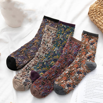 Socks Women's Tube Retro Small Floral Honeysuckle Fashion Cotton Socks