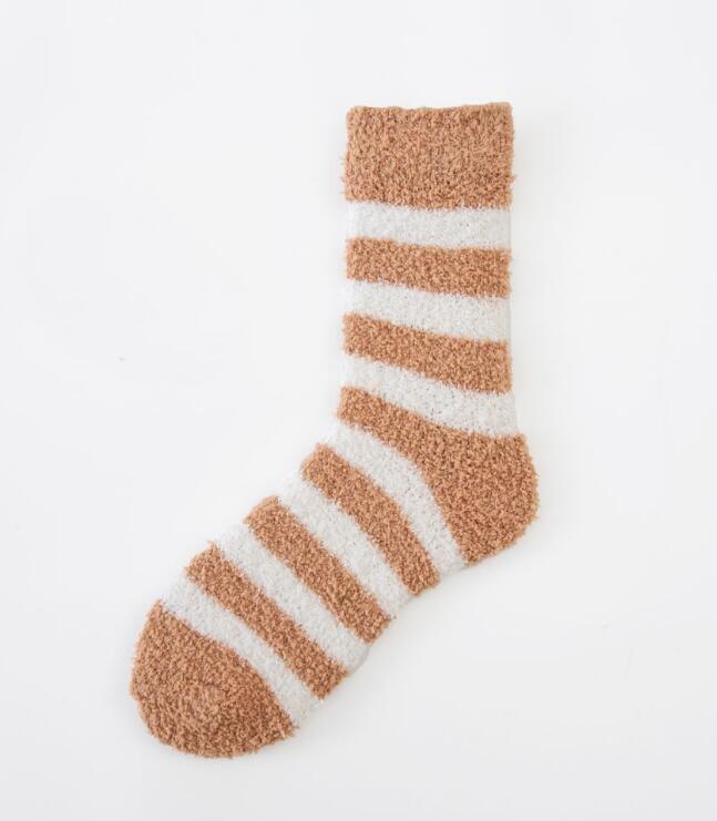 Coral Fleece Autumn And Winter Stripes In Tube Socks