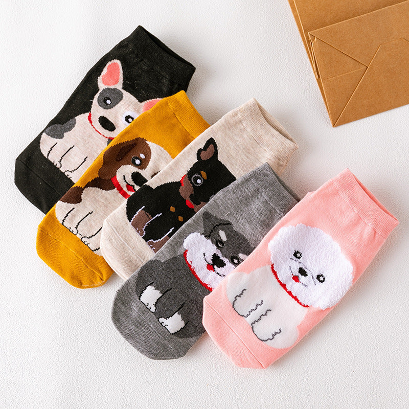 Gerade Knöchelsocken mit Cartoon-Motiv für Damen mit japanischem Hunde- und Katzen-Cartoon-Muster
