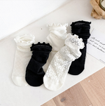 1 pair of socks for women summer thin black middle tube socks Japanese lace ballet style socks mesh breathable pile socks