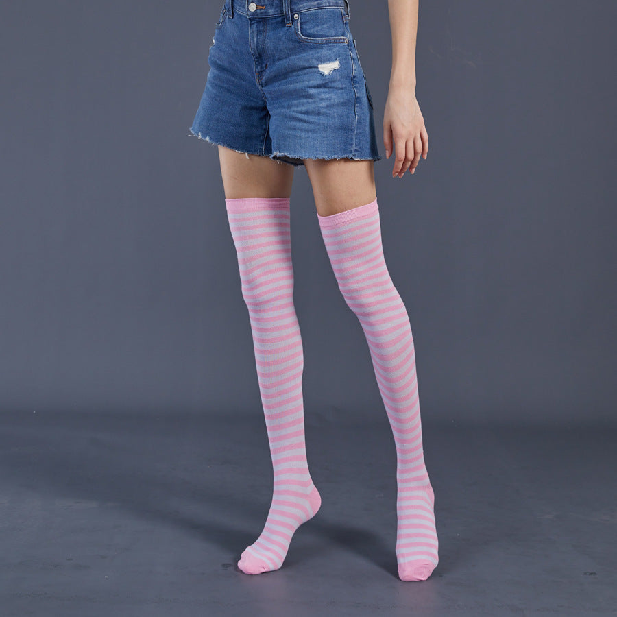 Thin Stripes Stockings Over The Knee Thickened High Tube Ladies Dance Party Performance Socks