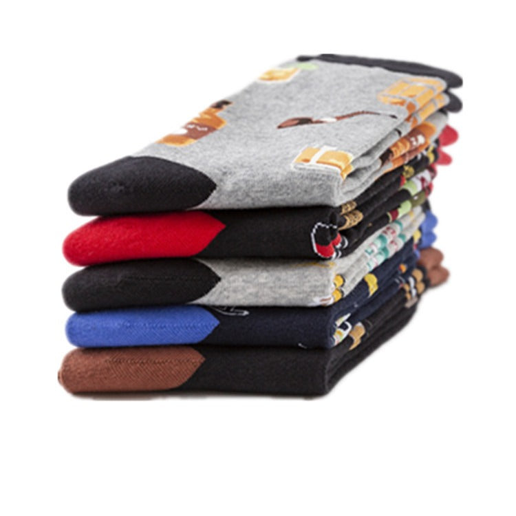 New Colorful Fashion Socks Medium High Cotton Socks Drinks Series Personalized Fashion Men's Socks