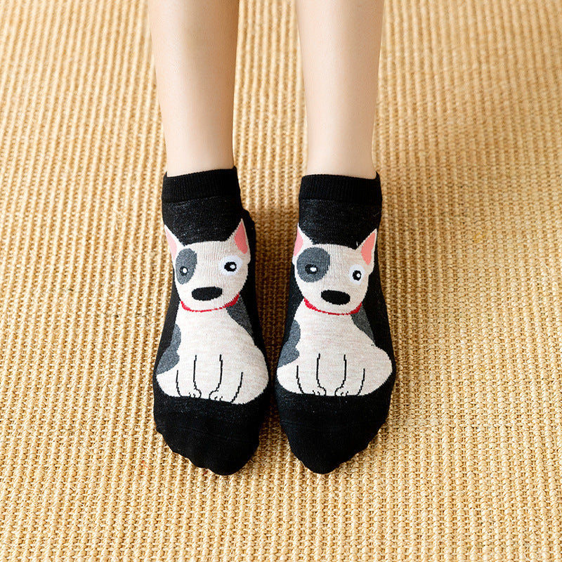 Gerade Knöchelsocken mit Cartoon-Motiv für Damen mit japanischem Hunde- und Katzen-Cartoon-Muster