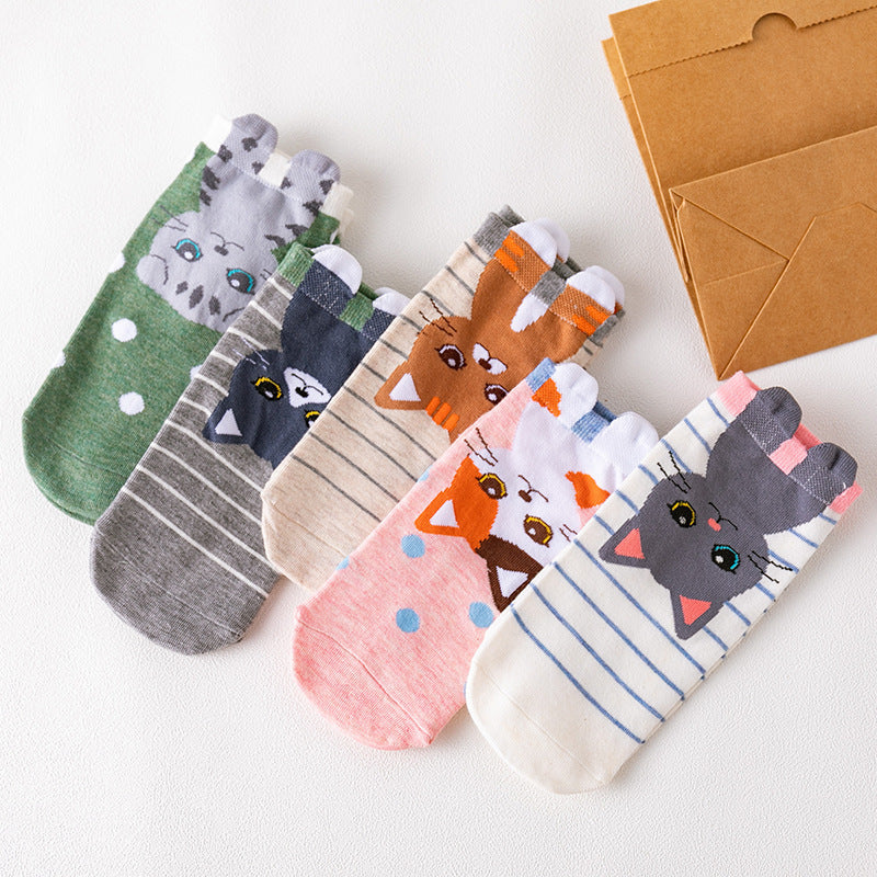 Gerade Knöchelsocken mit Cartoon-Motiv für Damen mit japanischem Hunde- und Katzen-Cartoon-Muster