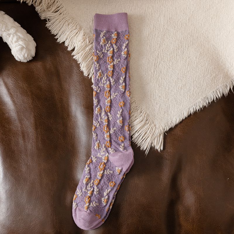 Retro Calf Socks Floral Series Knee-length Ins Wind Calf Pile Socks