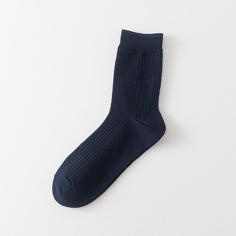 Strip Mid-calf Length Men's Socks All-match Solid Color Vertical Bar