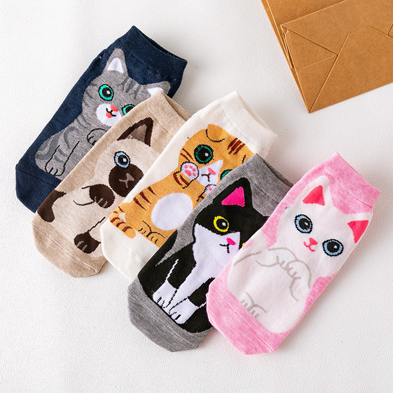 Gerade Knöchelsocken mit Cartoon-Motiv für Damen mit japanischem Hunde- und Katzen-Cartoon-Muster