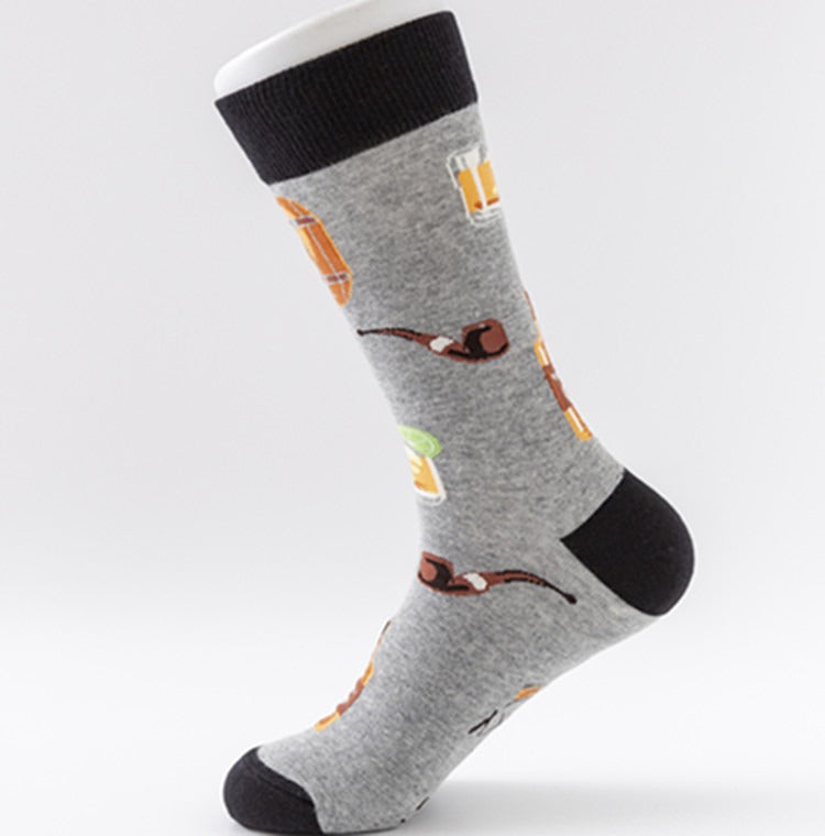 New Colorful Fashion Socks Medium High Cotton Socks Drinks Series Personalized Fashion Men's Socks