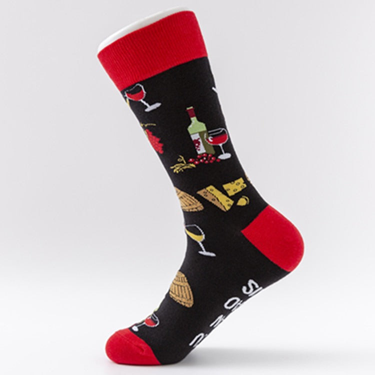 New Colorful Fashion Socks Medium High Cotton Socks Drinks Series Personalized Fashion Men's Socks