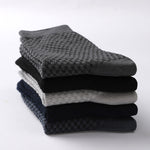 Bamboo fiber cotton socks mid tube men's socks double needle dark flower square grid socks