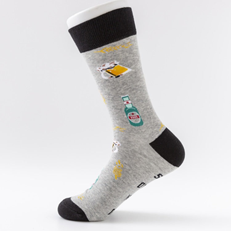 New Colorful Fashion Socks Medium High Cotton Socks Drinks Series Personalized Fashion Men's Socks