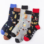 New Colorful Fashion Socks Medium High Cotton Socks Drinks Series Personalized Fashion Men's Socks
