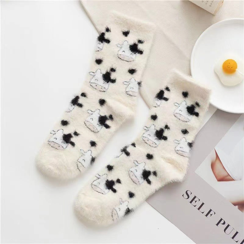 Women's Fashion Mink Fur Cute Warm Mid-calf Length Socks