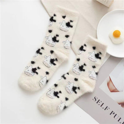 Women's Fashion Mink Fur Cute Warm Mid-calf Length Socks