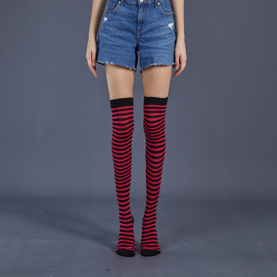 Thin Stripes Stockings Over The Knee Thickened High Tube Ladies Dance Party Performance Socks