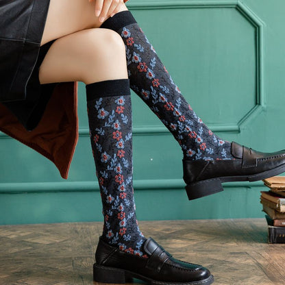 Retro Calf Socks Floral Series Knee-length Ins Wind Calf Pile Socks