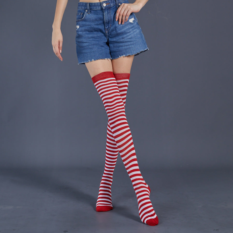 Thin Stripes Stockings Over The Knee Thickened High Tube Ladies Dance Party Performance Socks