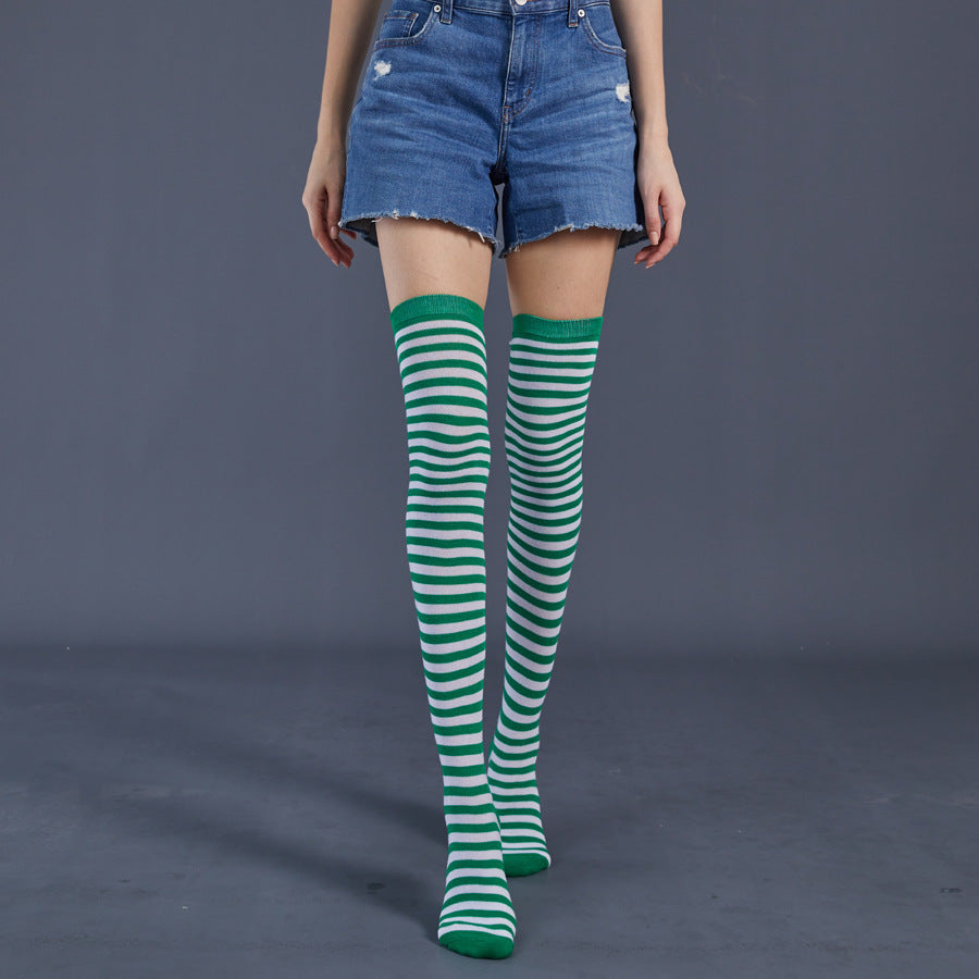 Thin Stripes Stockings Over The Knee Thickened High Tube Ladies Dance Party Performance Socks