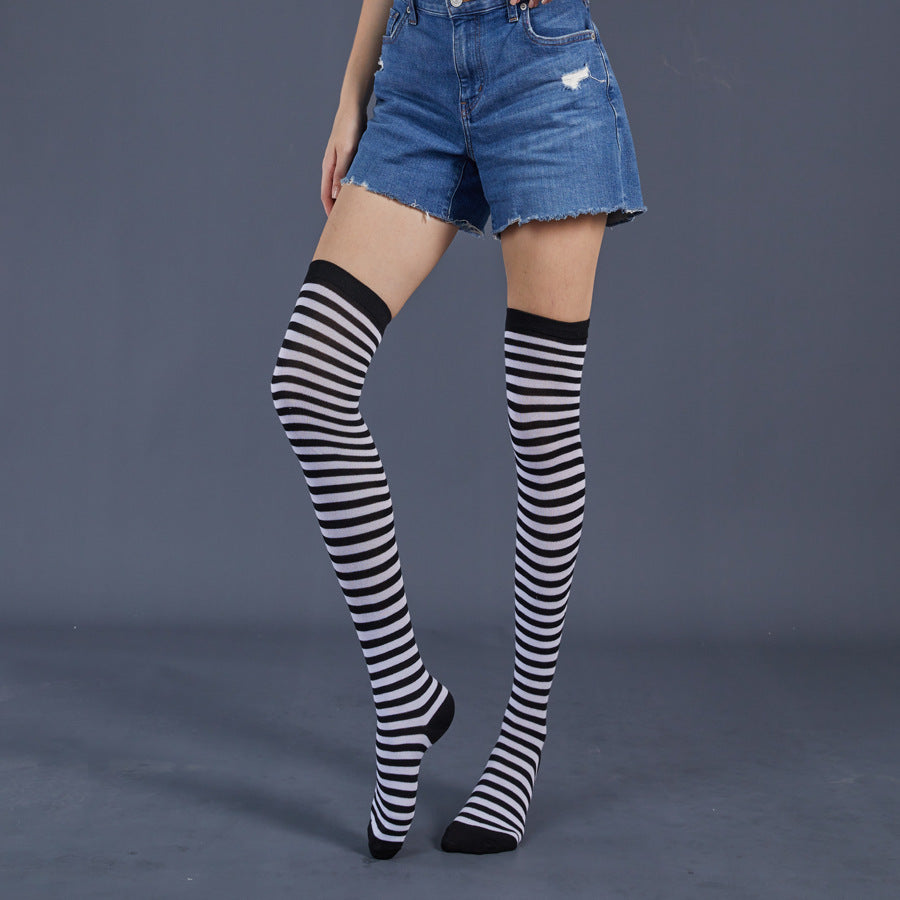 Thin Stripes Stockings Over The Knee Thickened High Tube Ladies Dance Party Performance Socks