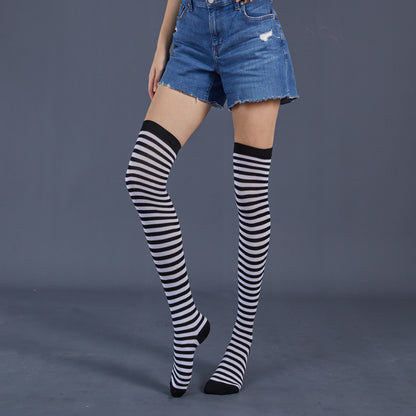 Thin Stripes Stockings Over The Knee Thickened High Tube Ladies Dance Party Performance Socks