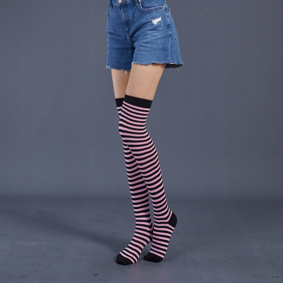 Thin Stripes Stockings Over The Knee Thickened High Tube Ladies Dance Party Performance Socks