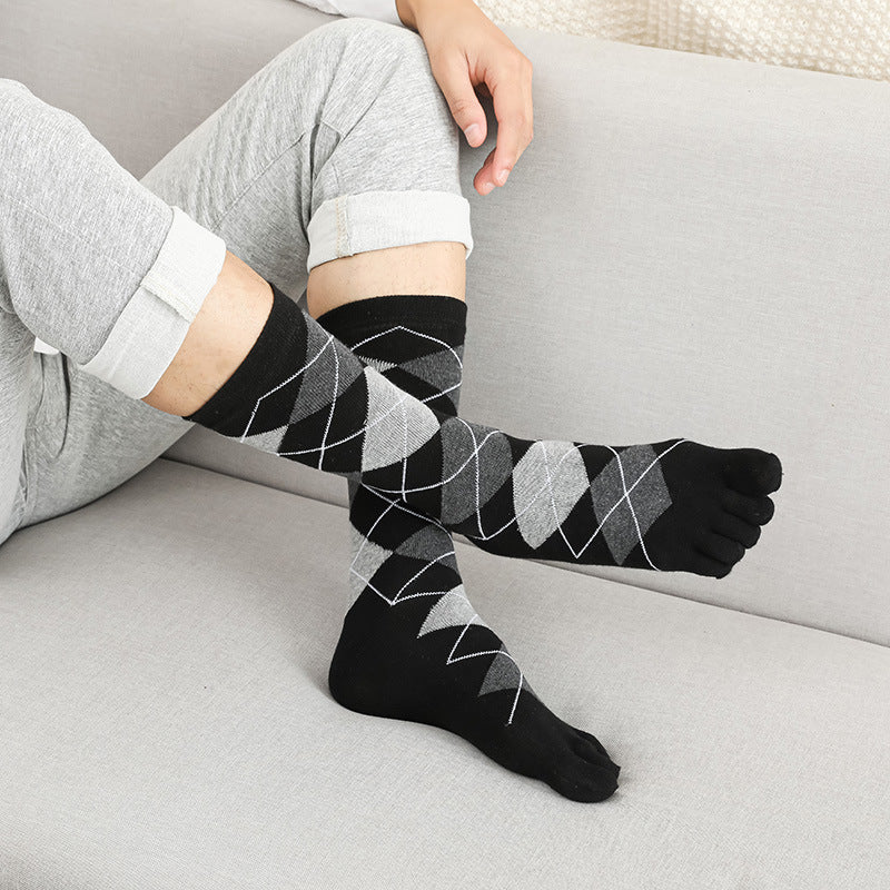 Men's Business High Toe Diamond-shaped Small Dot Vertical Bar Solid Color Socks