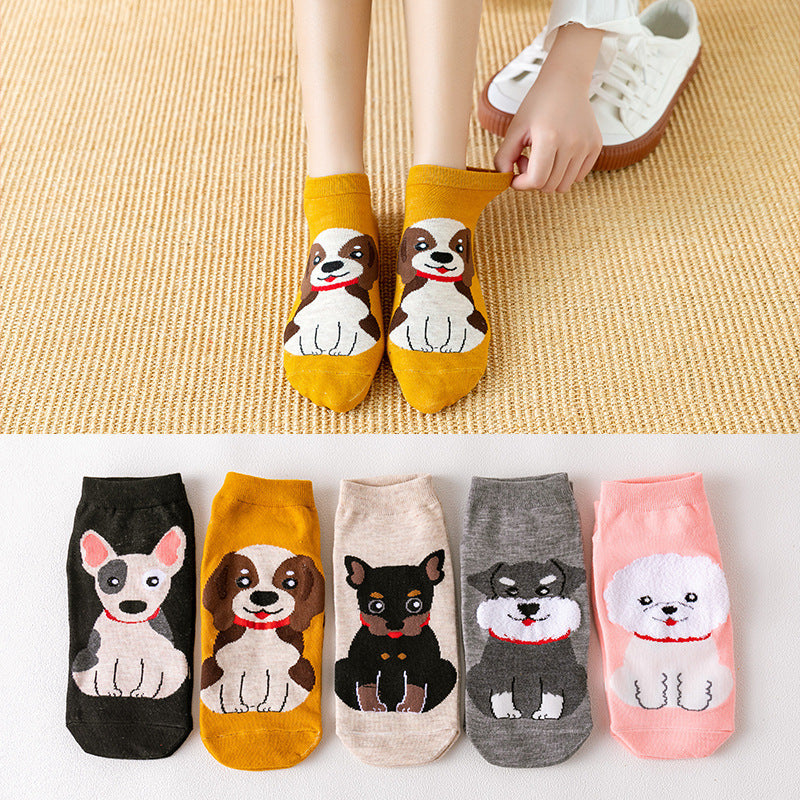 Gerade Knöchelsocken mit Cartoon-Motiv für Damen mit japanischem Hunde- und Katzen-Cartoon-Muster